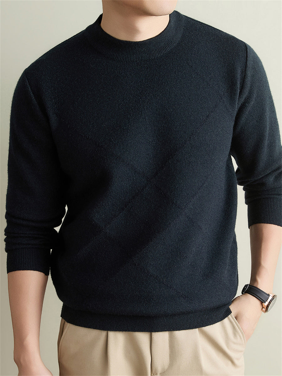 Autumn Winter Knit 3D Solid Round Neck Sweater, Basic Knit Pullover Top for Men, Fashionable Long Sleeve Sweater, Size Y - Deep Gray