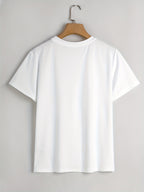 Short-Sleeved Round-Neck T-Shirt with a Vibrant Floral Print - White