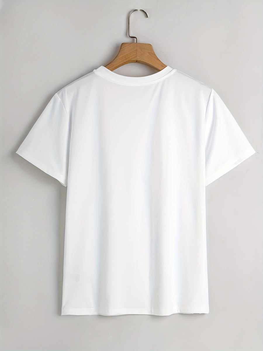 Short-Sleeved Round-Neck T-Shirt with a Vibrant Floral Print - White
