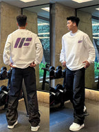 [Printed Design – Not Textured] Premium-Feel Ins-Style Streetwear Personality Pullover Base Layer, Heavyweight New Spring/Autumn Loose Fit Casual Versatile  Print T-Shirt, Drawstring Long Sleeve T-Shirt - Mixed colors