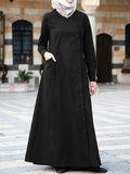 Spring/Autumn New Plain -Like Multi-Button Long Sleeve Women's Abayas - Black