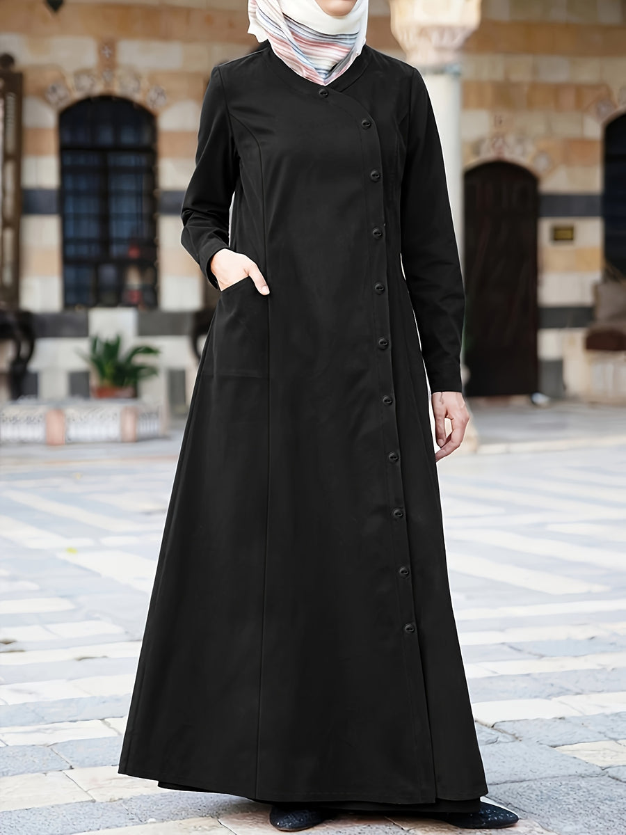 Spring/Autumn New Plain -Like Multi-Button Long Sleeve Women's Abayas - Black