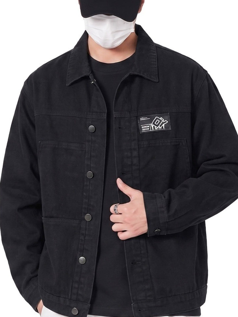 High Street Denim Jacket Men'S New Premium Easy Fashion All-Match Trendy Cool Classic Lapel Jacket Top - Black