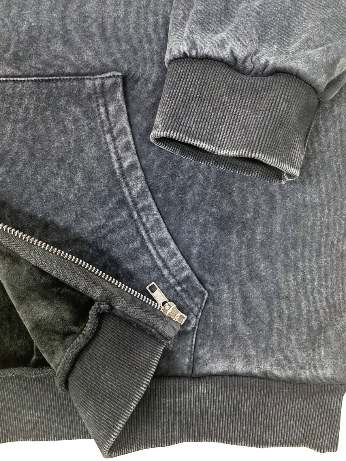 Men's -Lined Zip-Up Hoodie, Simple Letter Print Vintage Workwear Style, for Outdoor Leisure, Streetwear, and Everyday Campus Wear, Loose, Soft, and Comfortable, Spring/Autumn Men's Hooded Sweatshirt, Solid Color Minimalist, Washed Distressed Winter - Black