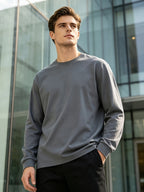 [Villa Joy Water OBM] Men'S Long Sleeve T-Shirt 1pc 100% Pure Round Neck Base Layer Spring Autumn Loose Casual Solid Color Top Skin-Friendly Breathable Sweat-Absorbent Durable Non-Deforming Daily Commute Outdoor All-Match Long Sleeve T-Shirt Can Be - 1Pcs Gray