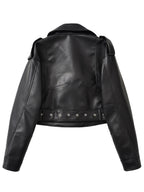 2025 Short Faux Leather Jacket Spring Autumn American Retro Temperament Biker Jacket Top Women'S Clothing - Black