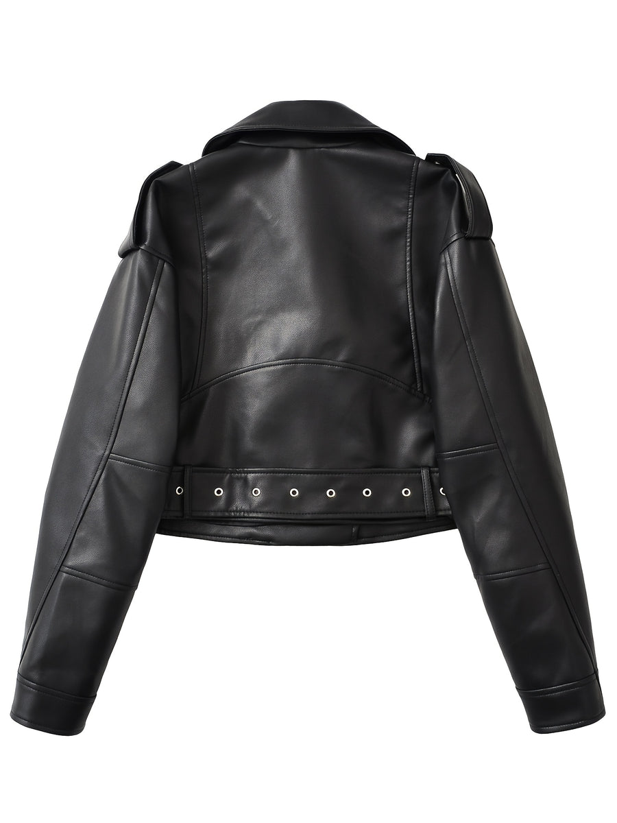 2025 Short Faux Leather Jacket Spring Autumn American Retro Temperament Biker Jacket Top Women'S Clothing - Black