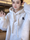New and Thickened Loose Hoodie for Women 2025,  Letter Versatile Hoodie, -style Top - Light Grey