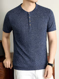 Men'S 2026 New Summer Short Sleeve, Vertical Rib Knit, Regular Fit Casual Top, Easy And Fashionable for Daily Wear, Business Commute, Vacation And Weekend Leisure - Shangqing
