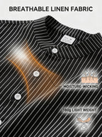 Josh Rose OBM 2pcs Men's Henley Shirts, Men's Summer Short Sleeve Regular Fit, Lightweight and Breathable, 95% Linen, Solid and Striped in Black and White, Features 4 Buttons, Suitable for Summer Daily Work, Casual, and Vacation Occasions - Khaki+Black