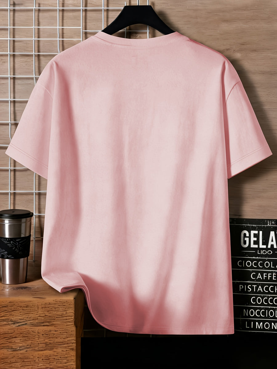 Disney Mickey Black And White Vertical Letter Print Round Neck Short Sleeve T-Shirt, a Minimalist And Trendy Top - Light Pink Color