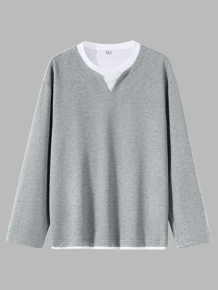JEEP Men'S Printed Waffle Knit Long Sleeve T-Shirt for Spring And Autumn - Gray