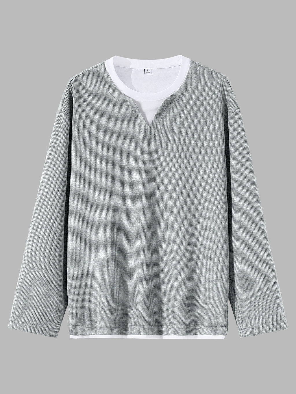 JEEP Men'S Printed Waffle Knit Long Sleeve T-Shirt for Spring And Autumn - Gray