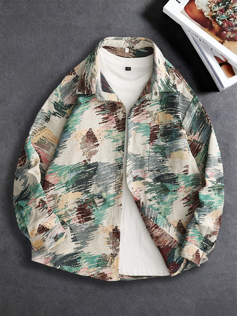 Men'S American Retro All-Over Floral Woven Teddy Bear Shirt Jacket, Men'S Autumn Premium Trendy Brand Bad Boy Influencer Casual Shirt - Mixed colors