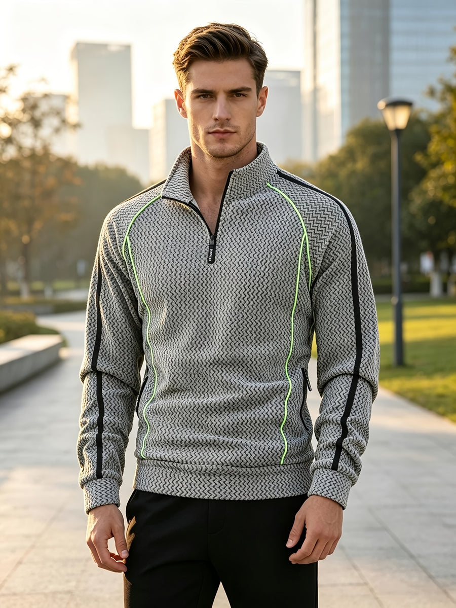 Men's Casual Outdoor Stand-collar Sweater with Half-zipper and Long-sleeved Pullover Style - Grey