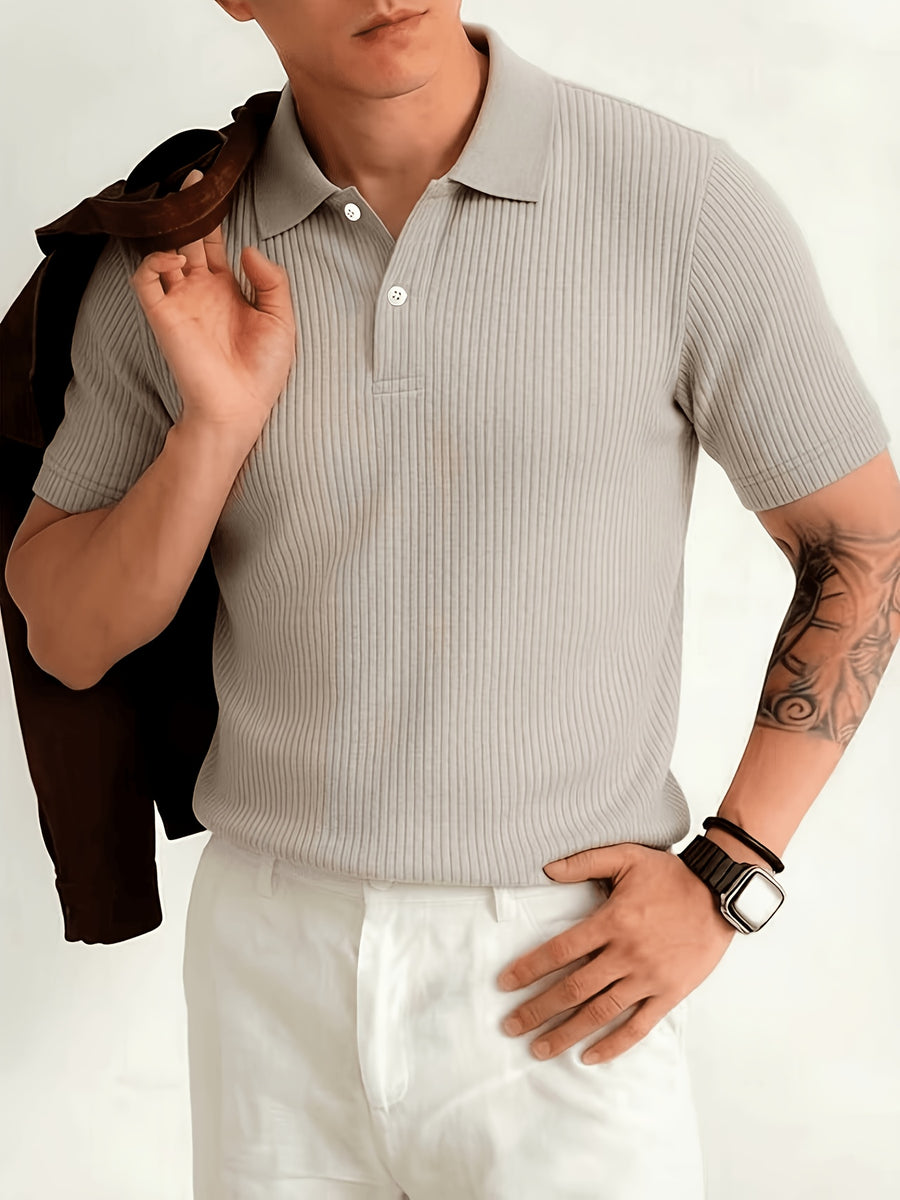 Men'S Casual Top, Summer, Polo Shirt Business, Mature Man'S Charm, Striped Design, Trendy Men Must Wear, Head-Turning, Casual Wear, Holiday Wear, Date Wear, Men'S Polo Shirt - Khaki