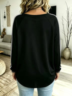 Plus Size, Women's Plus Size Oversized -Neck Long Sleeve T-Shirt - Solid Color Suitable for Outdoor S, & Casual Wear, Size Range (1XL-8XL), Machine Washable, Non- Fabric, - for & Everyday Layering - Black