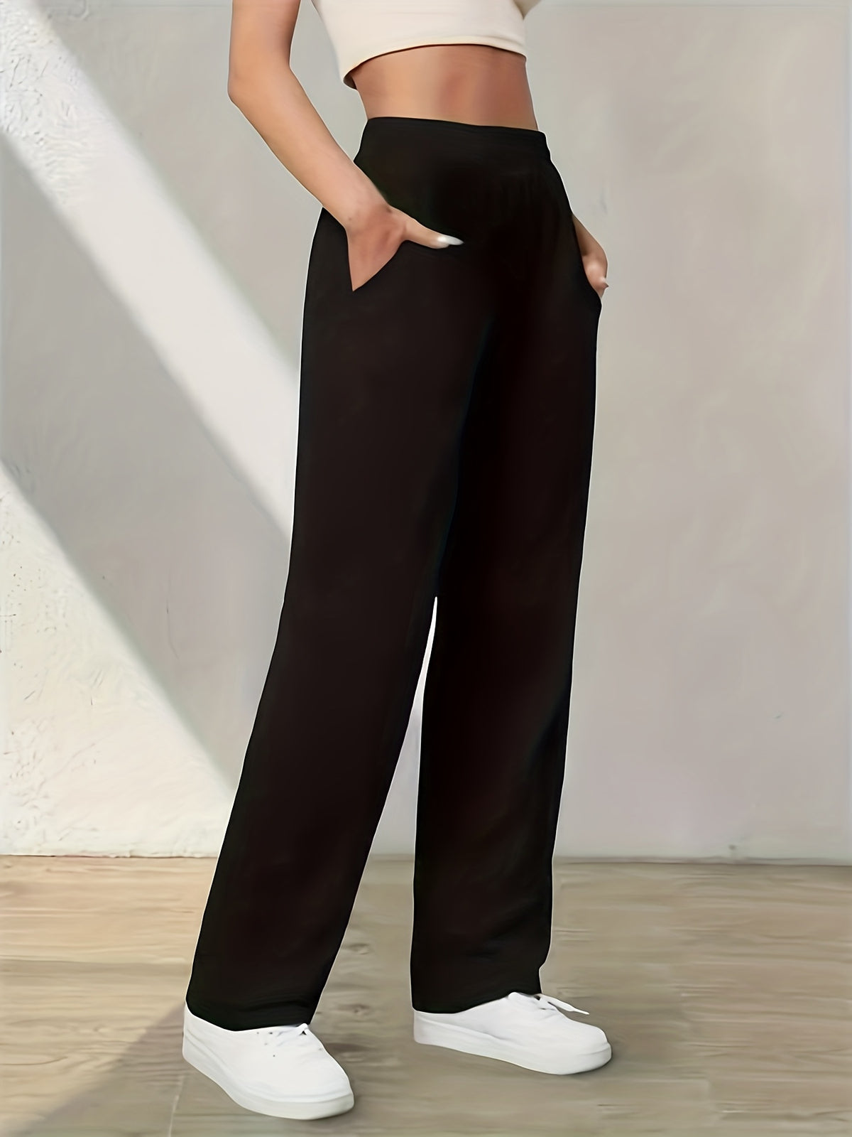Air Layer Wide-Leg Pants Women'S 2025 Summer Thin New Small Size Casual Straight-Leg Drape Suit Pants - Black