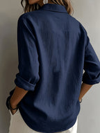 Elegant Special Edition Women'S Shirt - Long Sleeve Button-Up Solid Color Blouse, Breathable, Comfortable, Soft, Classic Collar, Medium Stretch, Machine Washable, Suitable for Office, Commute, Or Formal Events, Exquisite Casual - Navy Color