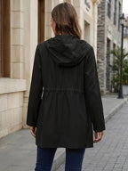 Spring And Autumn Styles. Casual Workwear, Drawstring Waist Belt, Hooded Jacket - Black