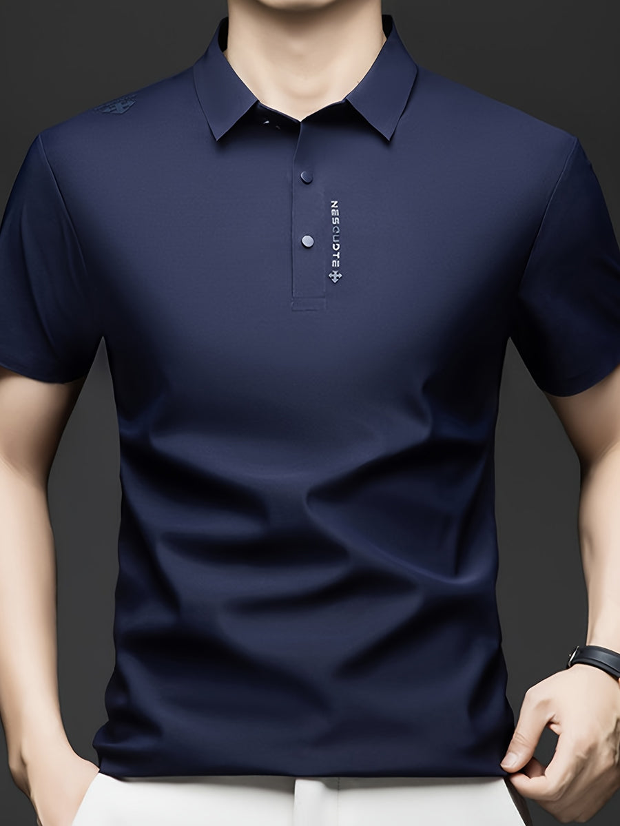 Men'S Summer Short Sleeve Polo Shirt, 3D Structured Collar, Durable And Non-Collapsing, Neckline And Shoulder Line Shaping, Moisture Wicking And Breathable, Non-Sweaty for Long Sitting - SINBOS - Navy Color