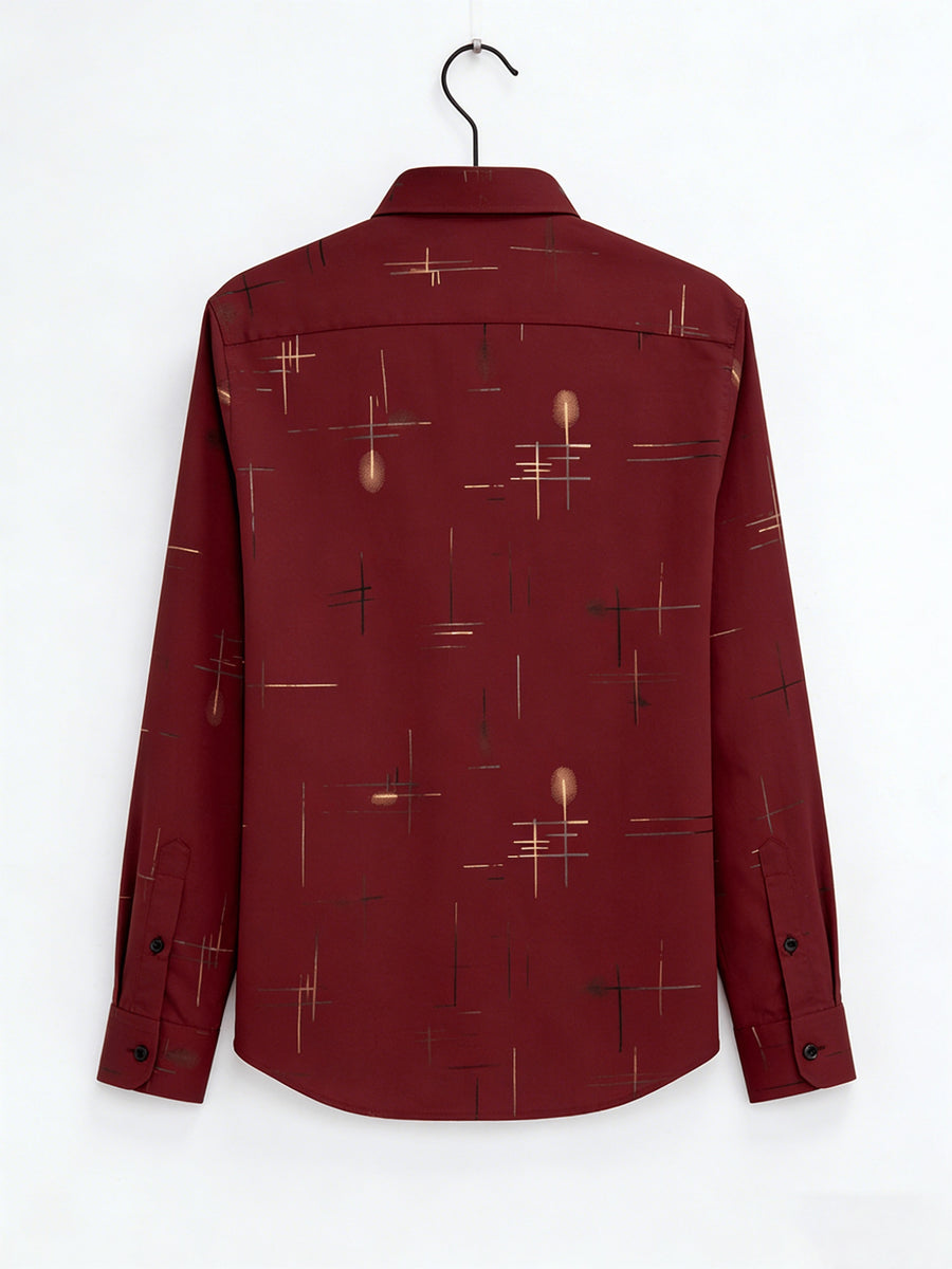 Men'S Long-Sleeve Shirt with Bronzing Print, Business Casual Wrinkle-Resistant Shirt, Light Luxury Versatile Top for Middle-Aged And Young Men - Burgundy