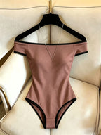 Women'S Off-Shoulder Bodycon Jumpsuit, Minimalist All-Match, Outdoor Vacation, Daily Casual Wear, White Jumpsuit - Dark Brown
