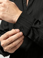 Men'S New Fashion Trendy Long Sleeve Small Lapel Shirt, Fishing ECG Print, Breathable Comfortable Fabric Button-Up Top - Black