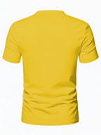 Men'S Patchwork V-Neck Short Sleeve T-Shirt, Suitable for Summer Outdoor Casual Wear, Casual Versatile Knit Top - Yellow