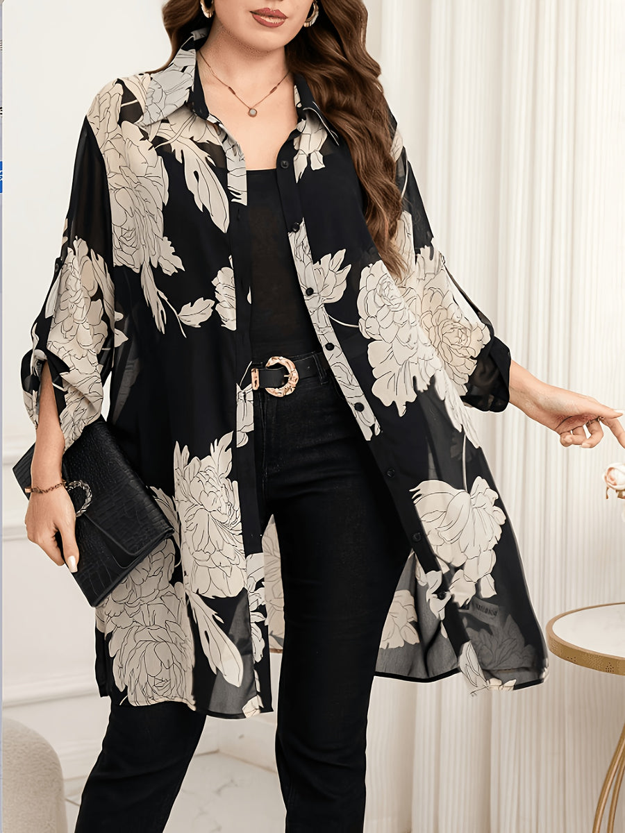 New Women's Elegant Long-Sleeve Shirt for Spring/Summer, Summer Chiffon Printed Blouse, Elegant Button- Shirt, Spring/Summer Commuter Shirt, Elegant Women's Top, Women's Office Wear, Women's Commuter Wear, Social Occasion Top, Women's Casual Top - Multicolor