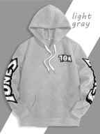 Men's Warner Bros. Vacation Hand-Drawn Sketch Print Hooded Sweatshirt, a Loose and Casual Hoodie Suitable for Animation IP Enthusiasts, Daily Commutes to School, Streetwear, and  Outfits for Couples and Best Friends - Light Grey
