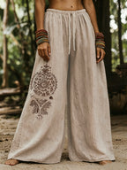Plus Size, Elegant Special Edition Wide-leg Pants, Design, Minimalist Style, Casual Fit, Wide-leg Cut, Spring/summer Wear, Plus-size Women's Trousers - Khaki