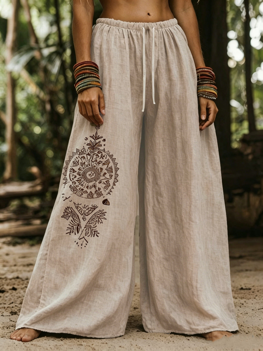 Plus Size, Elegant Special Edition Wide-leg Pants, Design, Minimalist Style, Casual Fit, Wide-leg Cut, Spring/summer Wear, Plus-size Women's Trousers - Khaki