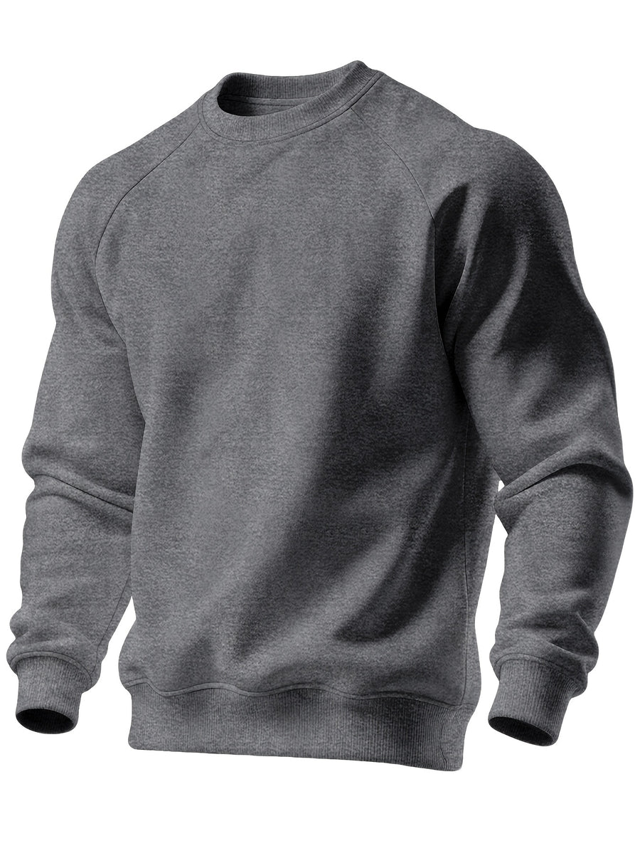 Men's New Autumn/Winter Casual Fitness Sports Thickened Crew Neck Raglan Sleeve Basic Long Sleeve Fashion Sweatshirt, 250g Brushed Fabric - Dark Gray