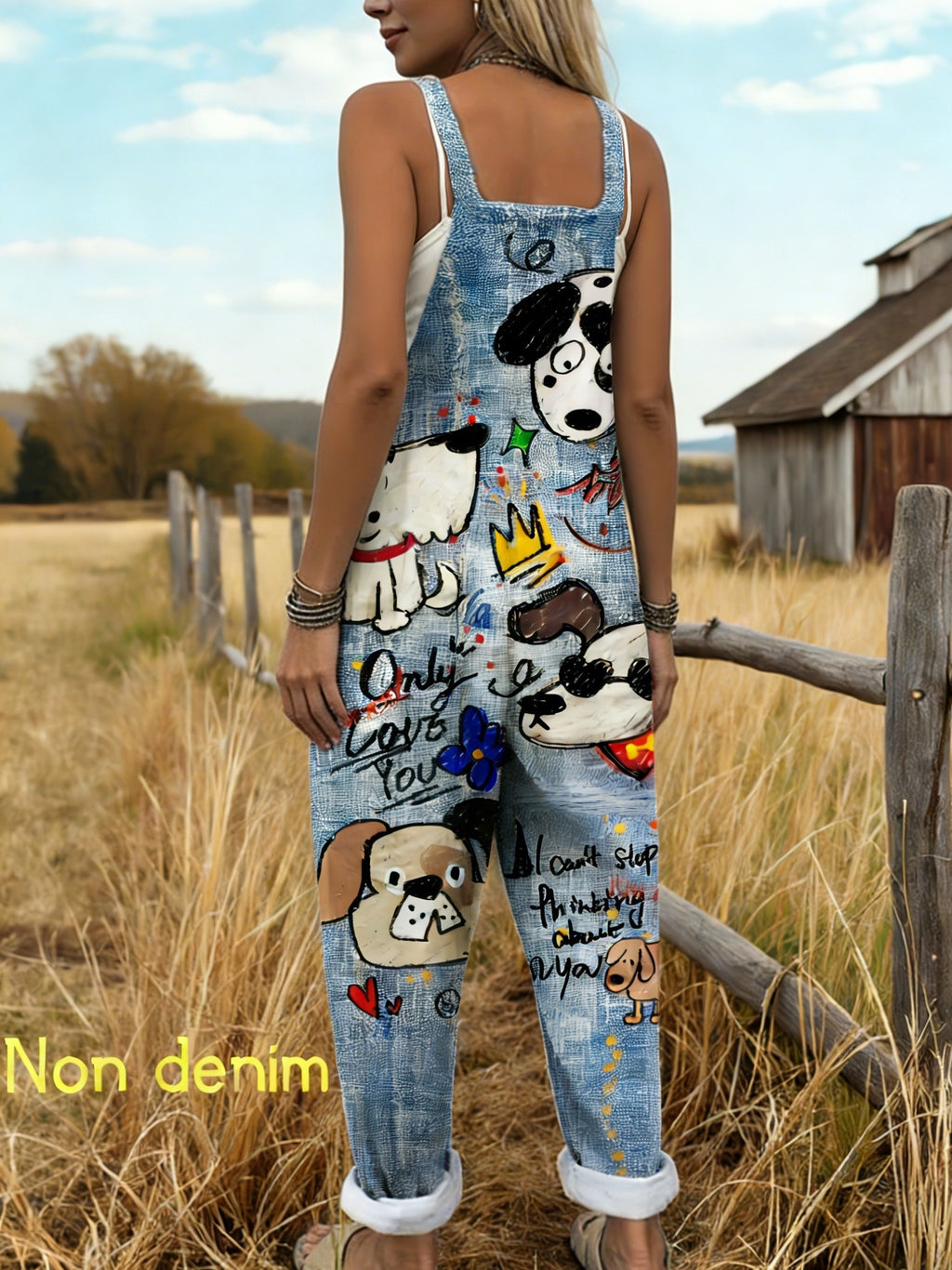 [Printed Pants - Not Denim Fabric][Imitation Denim] New European And American Women'S Fashion Featuring Stylish Faux Denim Animal Print Casual Overalls, Versatile And Comfortable Breathable Fabric for Fall Pants - Bright Steel Blue