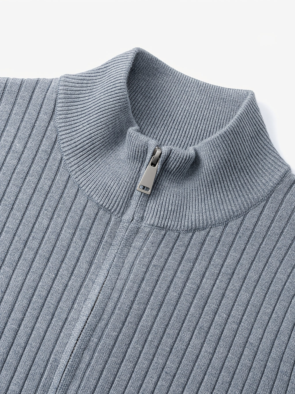 2026 Spring/Fall New Men'S Knitted Rib-Striped Zip-Up Cardigan | Stand Collar, Medium Stretch Fabric, Long Sleeve, Casual And Versatile Fit Minimalist Layering - Flecking Gray