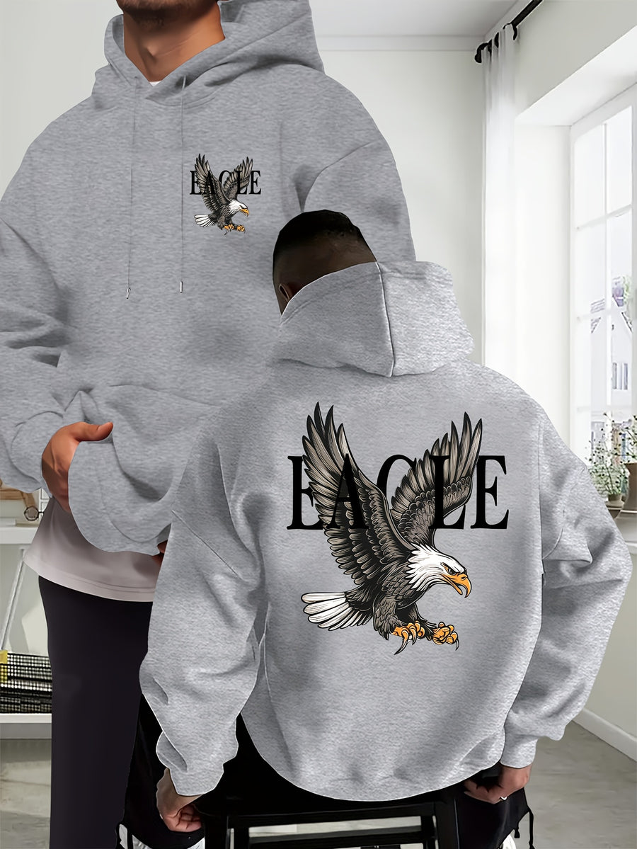 Eagle Men'S New Trendy Autumn And Winter Hoodie, Casual Everyday Drawstring Sweatshirt with Creative Design Print, Featuring a Front Kangaroo Pocket, Unisex Top - Flecking Gray