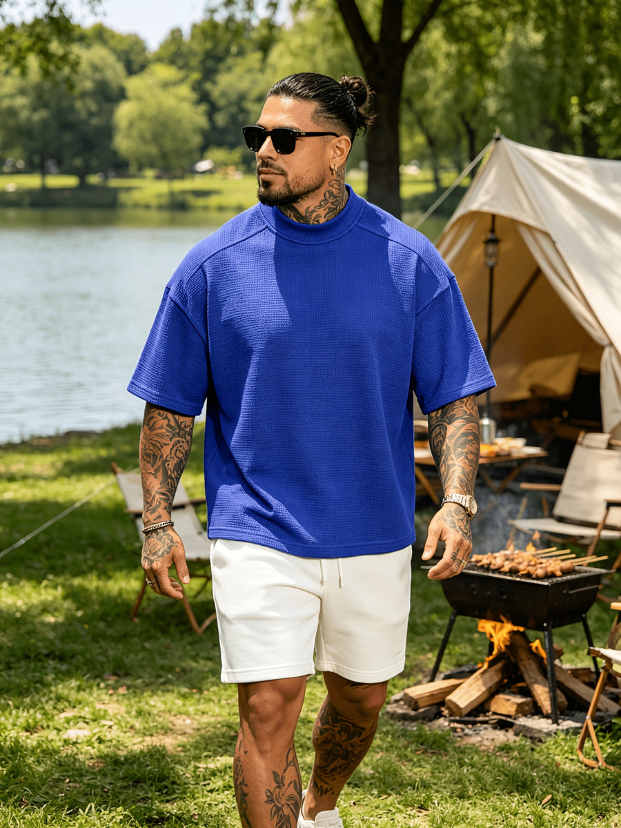 New Spring/Summer Men's Top, Fashionable Sporty Short Sleeve, Loose Fit Casual, Comfortable, Lightweight, Skin-Friendly, Trendy, Versatile, Refreshing, and Durable - Blue