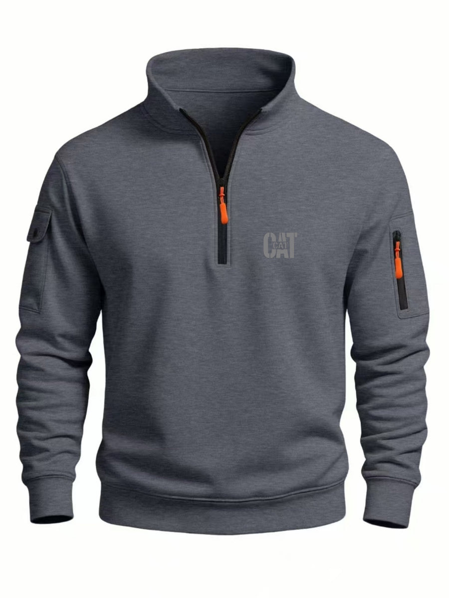 Spring and Autumn Men's Half-Zip Sweatshirt with Print, Loose Fit, Stand-Up Collar, Casual Sport Pullover - Dark Gray