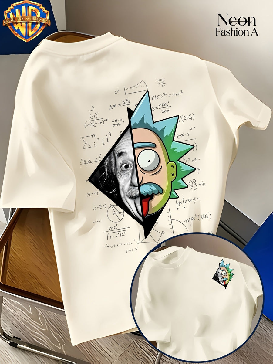 Warner Licensed Unisex Short Sleeve T-Shirt Casual Commute Shopping Classic Science And Anime Creative Patchwork Artistic Print Round Neck Pullover Summer Comfortable Breathable Trendy Top - Apricot
