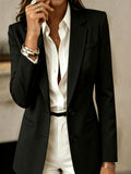 Fashion Women Elegant Blazer, Stylish & Generous Commuter Versatile Single-breasted Lapel Long Sleeve Lined New Solid Color Suit Jacket - Black