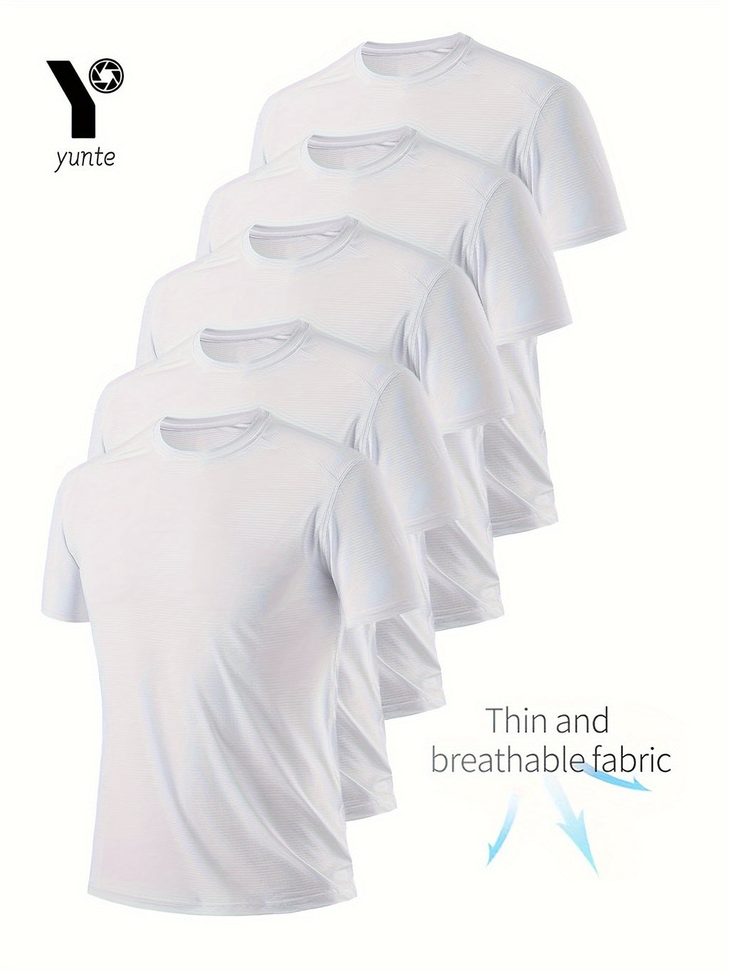 5pcs White Ultra-Light Men'S Round Neck T-Shirts - Quick-Dry, Breathable, Moisture-Wicking Shirts, Suitable for Fitness, Gym, And Running, Lightweight And Comfortable, Athletic Training Quick-Dry Short Sleeve Moisture-Wicking, Sweat-Resistant - White 5 Pack