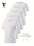 5pcs White Ultra-Light Men'S Round Neck T-Shirts - Quick-Dry, Breathable, Moisture-Wicking Shirts, Suitable for Fitness, Gym, And Running, Lightweight And Comfortable, Athletic Training Quick-Dry Short Sleeve Moisture-Wicking, Sweat-Resistant - White 5 Pack