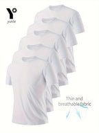 5pcs White Ultra-Light Men'S Round Neck T-Shirts - Quick-Dry, Breathable, Moisture-Wicking Shirts, Suitable for Fitness, Gym, And Running, Lightweight And Comfortable, Athletic Training Quick-Dry Short Sleeve Moisture-Wicking, Sweat-Resistant - White 5 Pack