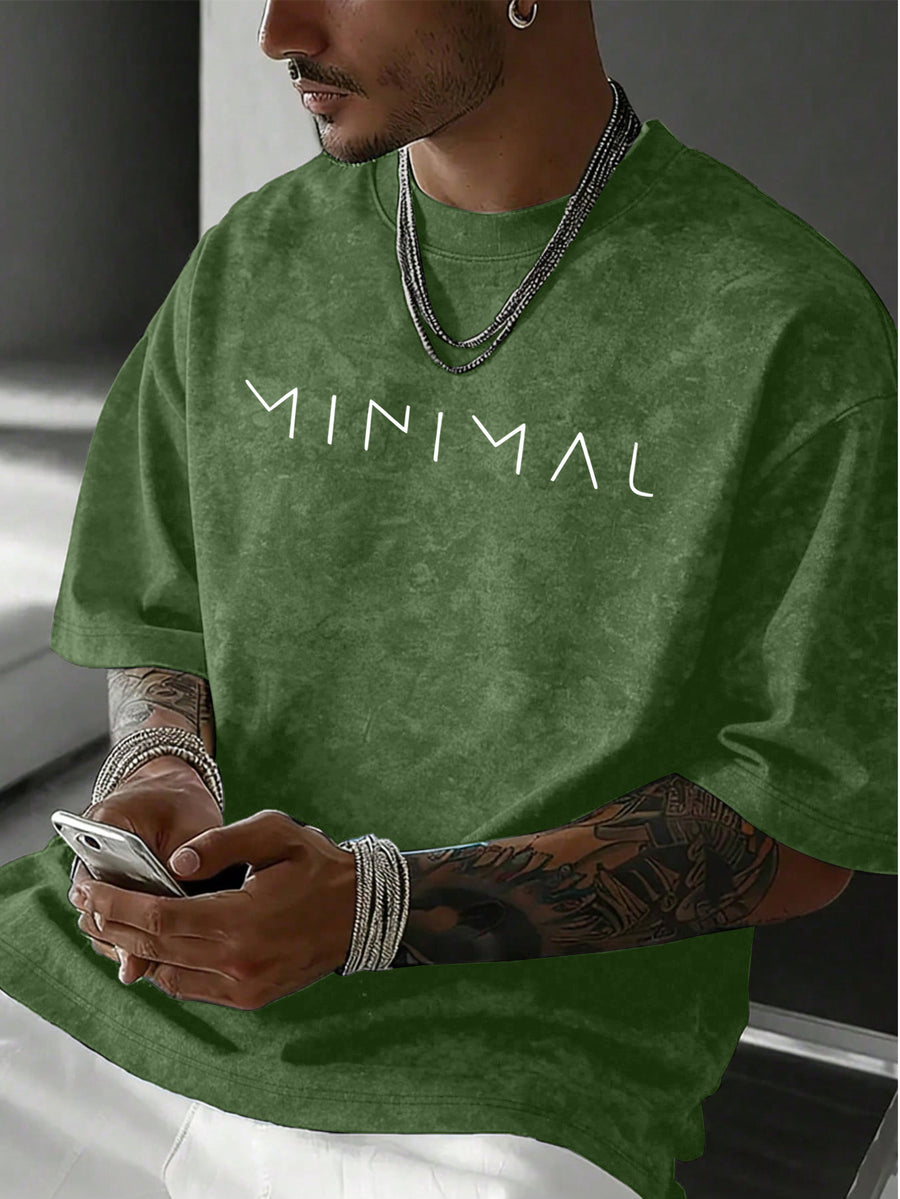 Easy Letter Short Sleeve Men'S Washed Distressed T-Shirt, High Street Style Versatile Top - Green