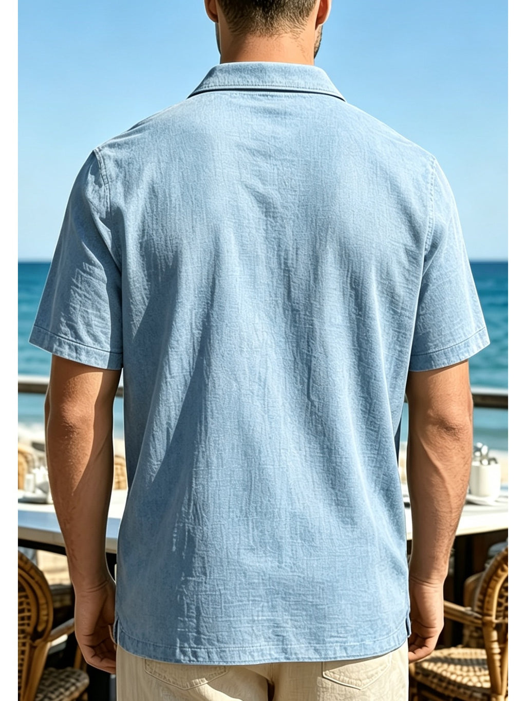 Men'S Short-Sleeve Polo Shirt, Classic Collar Loose Top, Suitable for Beach Outings, Daily Commute, And Casual Business - Light Blue