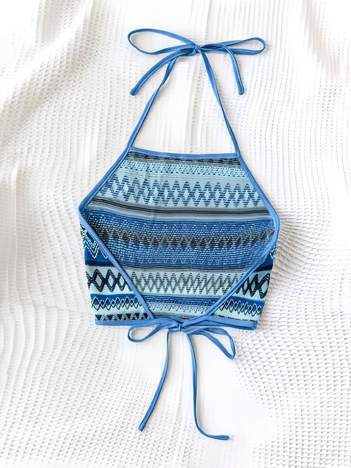 Women'S Vacation-Style Halter Crop Top with Colorful Geometric Stripes, Perfect for Summer Outings, Dates, And Everyday Wear - Royal Blue
