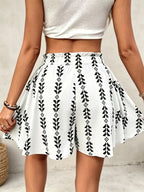 Women'S Elegant Front-Tie Bow Full Print Casual Skort, Suitable for Casual, Vacation, And Daily Multi-Occasion Wear, Elastic Waist - Off-white
