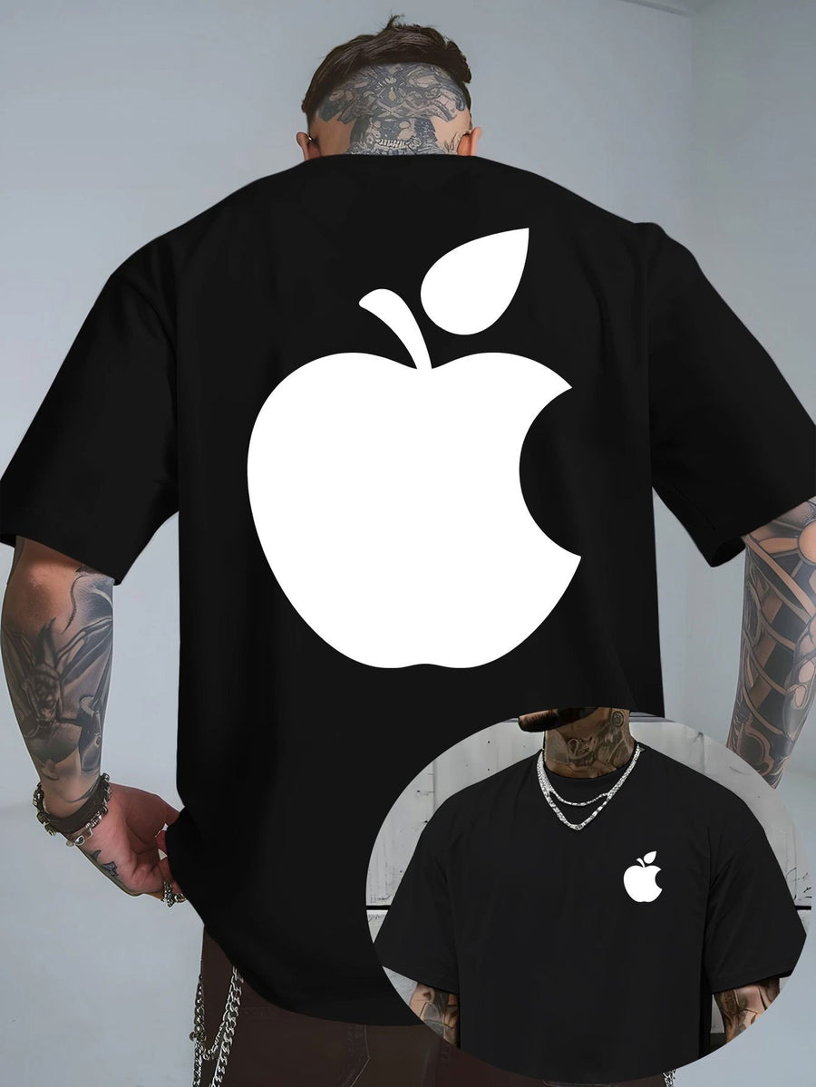 Men's T-Shirt Summer Short Sleeve Lightweight Top Black Big Apple Print Oversized Men's T-Shirt Streetwear Niche High Street Style Casual Top! Round-neck Short Sleeve Top, Relaxed Loose Knit T-shirt, Suitable for Daily Wear, Casual Sport - Black