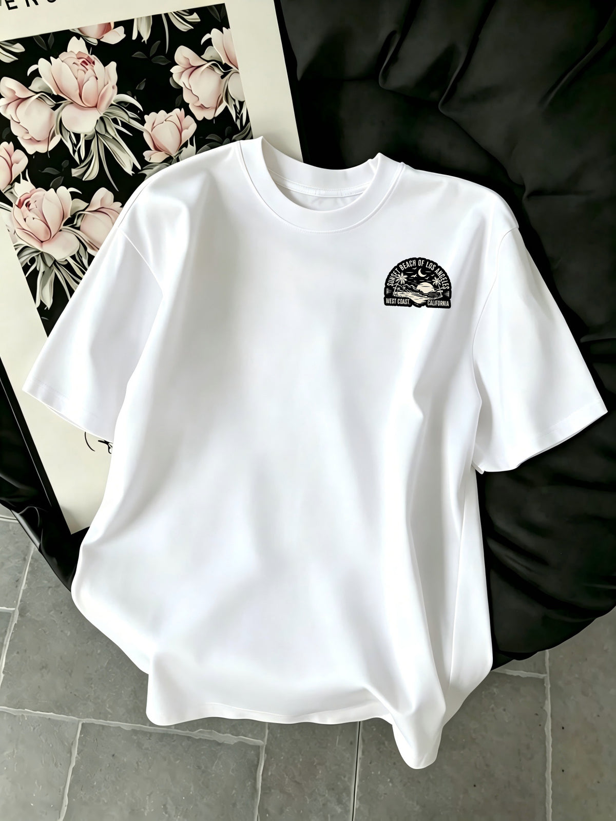 Summer New Coconut Tree Sunset Print Men'S Casual Sports Fitness Pure Short Sleeve Moisture Wicking And Sweat-Absorbing Sports Comfortable Casual Outing Matching, Outdoor Sports Fitness - White